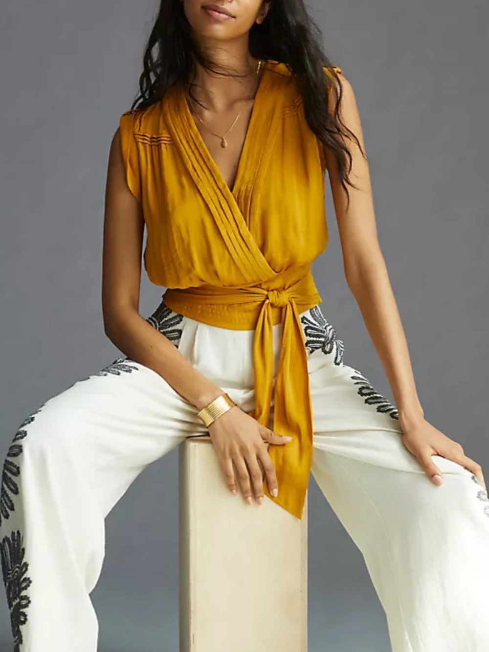 Anthropologie Crossover Sleeveless Wrap Top. Color Gold.Women's medium